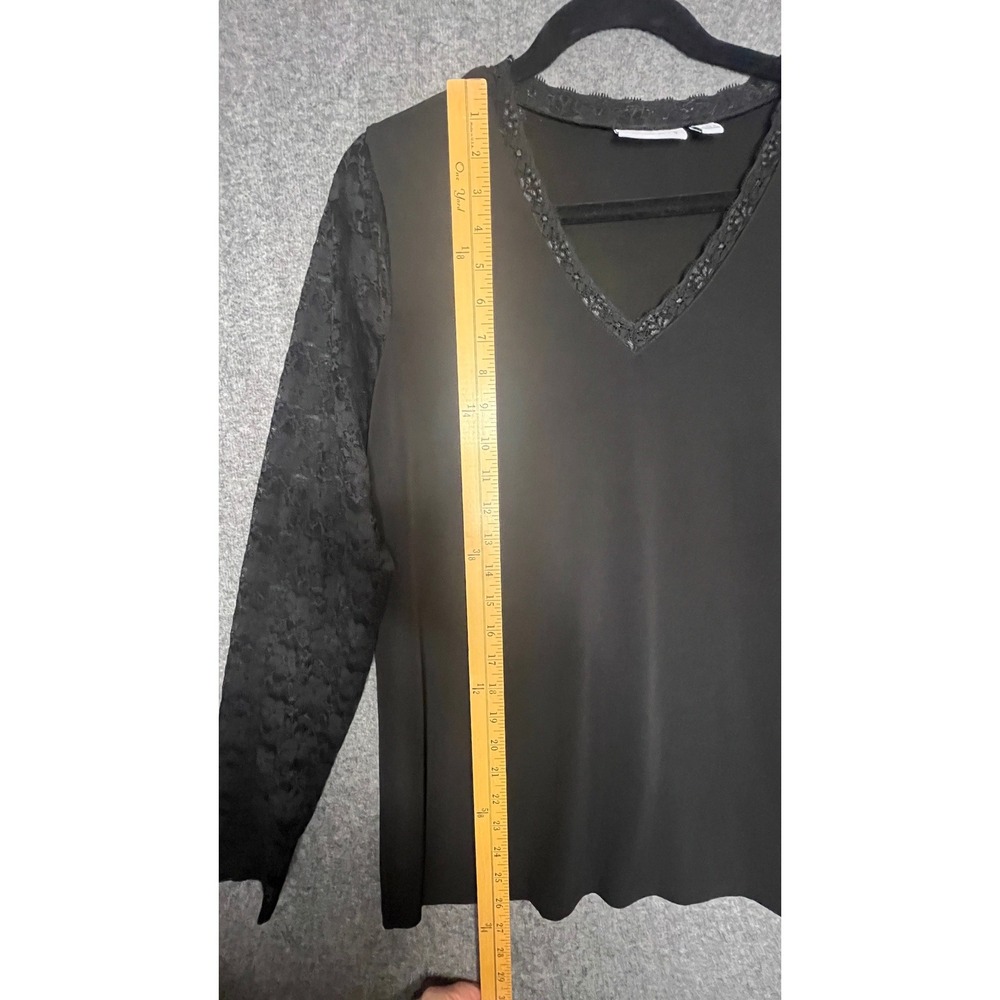 Susan Graver Black V-Neck Top Lace Sleeves Womens Large Whimsigoth Liquid Knit - Picture 9 of 10